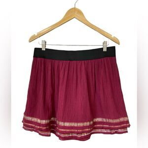 Free People Burgundy Skater Skirt With Sequin Trim Size Large